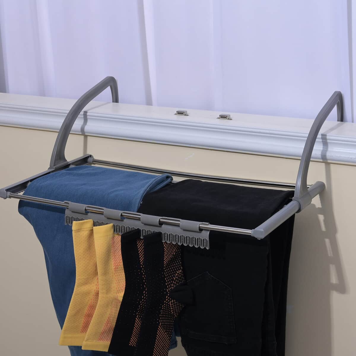 Gray Portable Clothes Drying Rack with Sock Clips image number 1