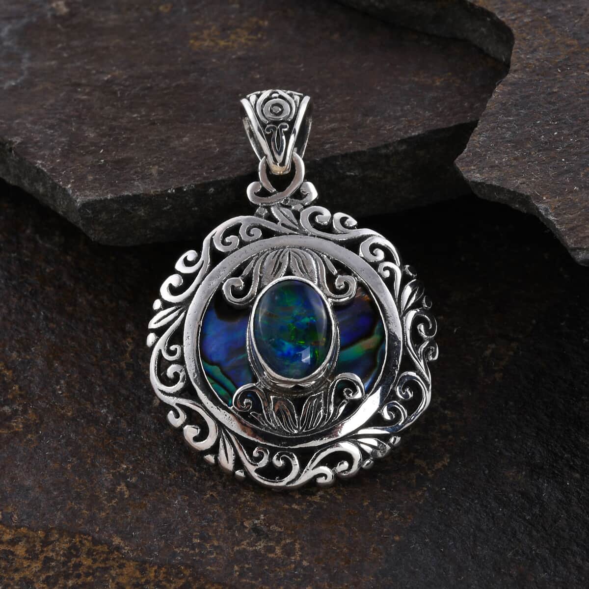 Bali Legacy Boulder Opal Triplet and Abalone Shell Pendant in Sterling Silver 1.40 ctw image number 1