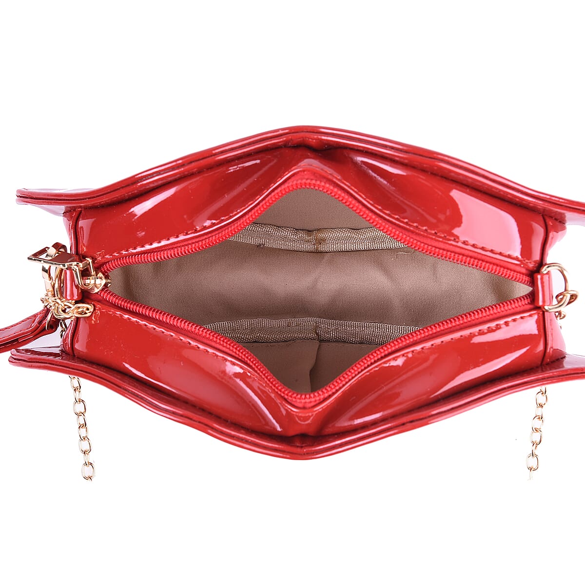 Red Faux Leather Iconic Lips Clutch Bag with Shoulder Strap image number 3