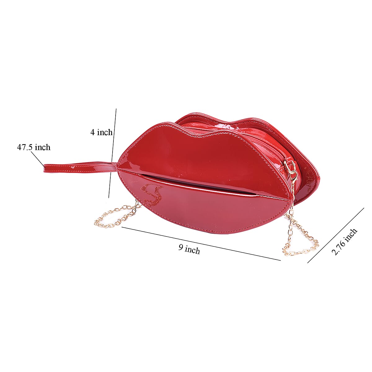 Red Faux Leather Iconic Lips Clutch Bag with Shoulder Strap image number 4