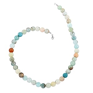 Multi Color Aquamarine Quartz Beaded Necklace 18 Inches in Sterling Silver 250.00 ctw