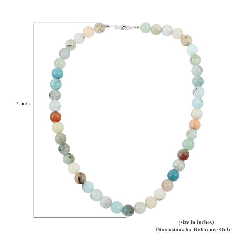 Multi Color Aquamarine Quartz Beaded Necklace 18 Inches in Sterling Silver 250.00 ctw