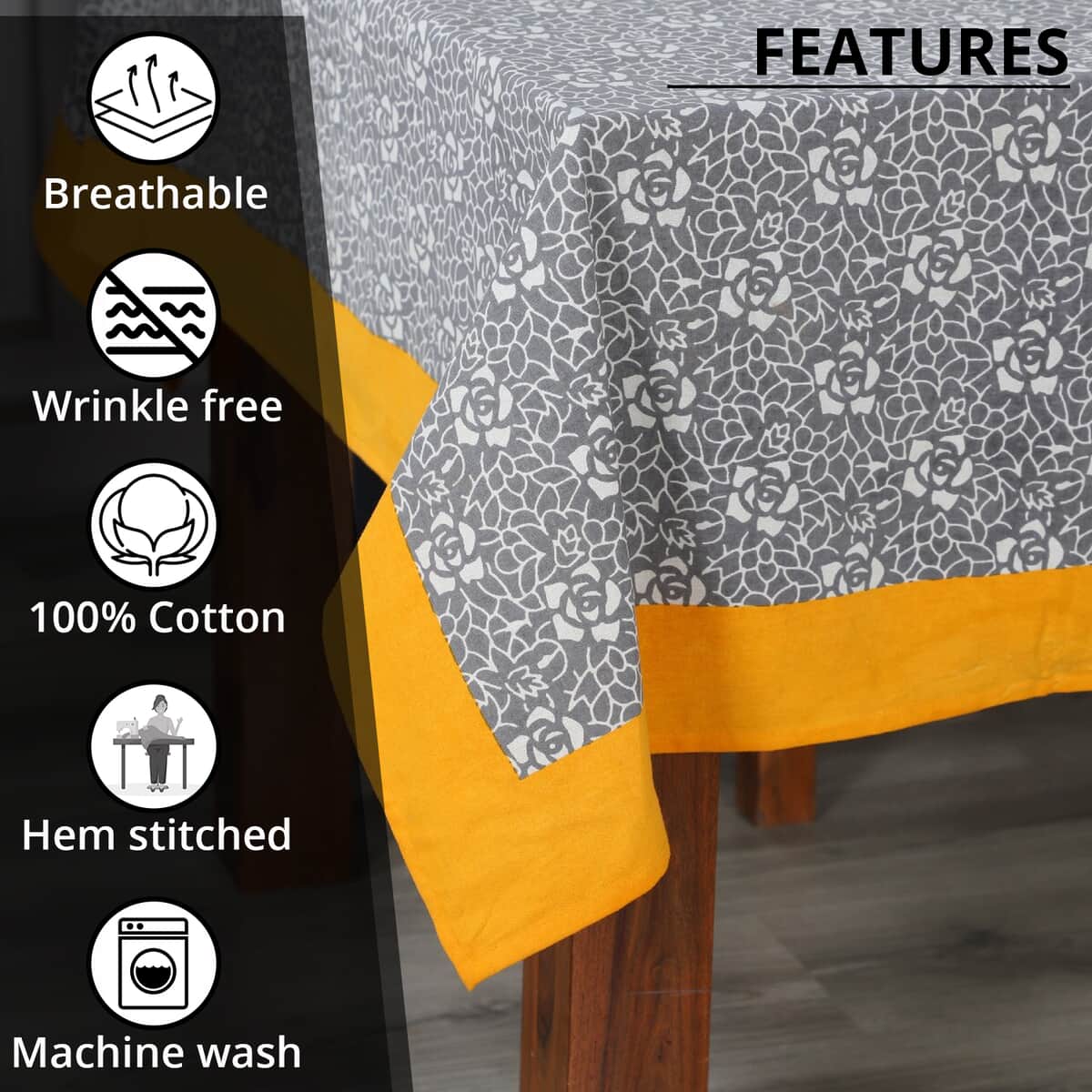 Grey Mustard Screen Printed Cotton Sheeting Table Cover image number 1