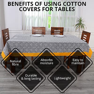 Gray Mustard Screen Printed Cotton Sheeting Table Cover