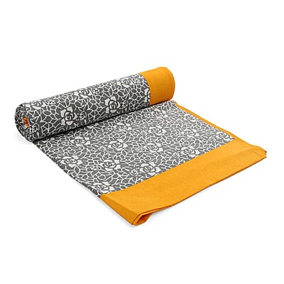 Gray Mustard Screen Printed Cotton Sheeting Table Cover