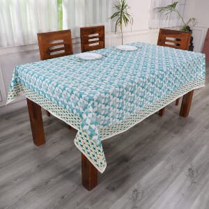 Blue Mustard Screen Printed Cotton Sheeting Table Cover