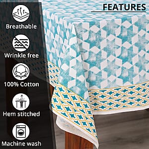 Blue Mustard Screen Printed Cotton Sheeting Table Cover