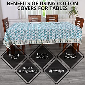 Blue Mustard Screen Printed Cotton Sheeting Table Cover