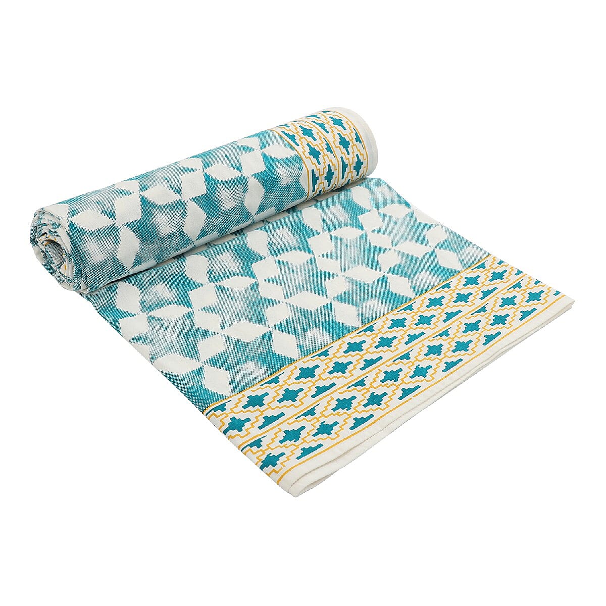 Blue Mustard Screen Printed Cotton Sheeting Table Cover