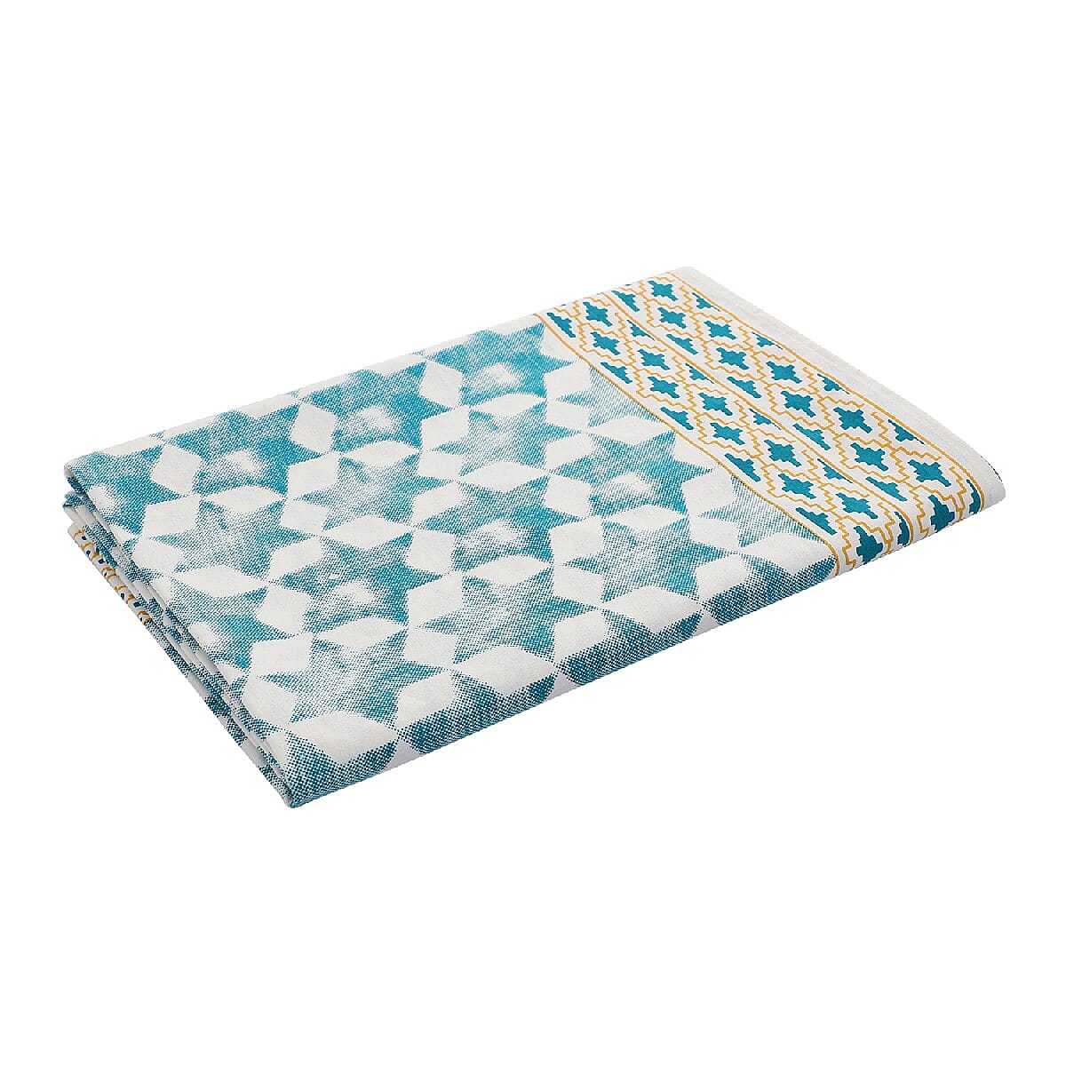 Blue Mustard Screen Printed Cotton Sheeting Table Cover