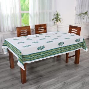 Green Mustard Screen Printed Cotton Sheeting Table Cover