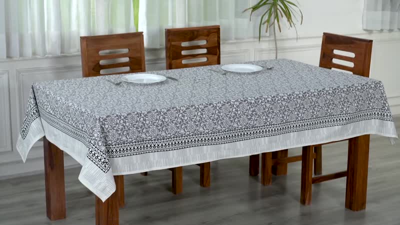 Grey Mustard Screen Printed Cotton Sheeting Table Cover