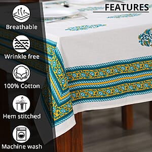Green Mustard Screen Printed Cotton Sheeting Table Cover