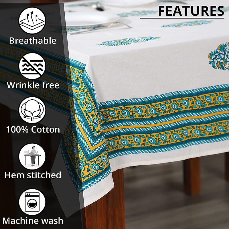 Green Mustard Screen Printed Cotton Sheeting Table Cover