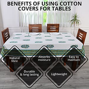 Green Mustard Screen Printed Cotton Sheeting Table Cover
