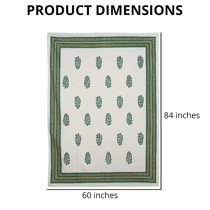 Green Mustard Screen Printed Cotton Sheeting Table Cover