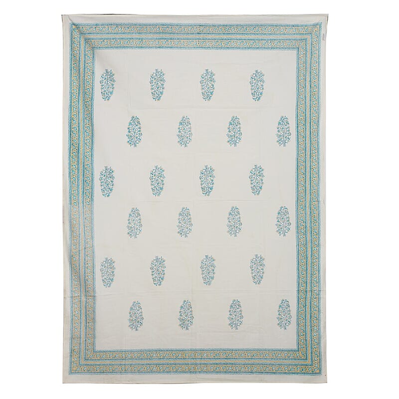 Green Mustard Screen Printed Cotton Sheeting Table Cover