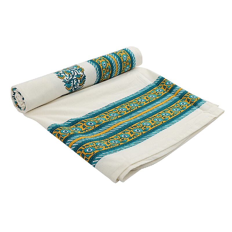 Green Mustard Screen Printed Cotton Sheeting Table Cover