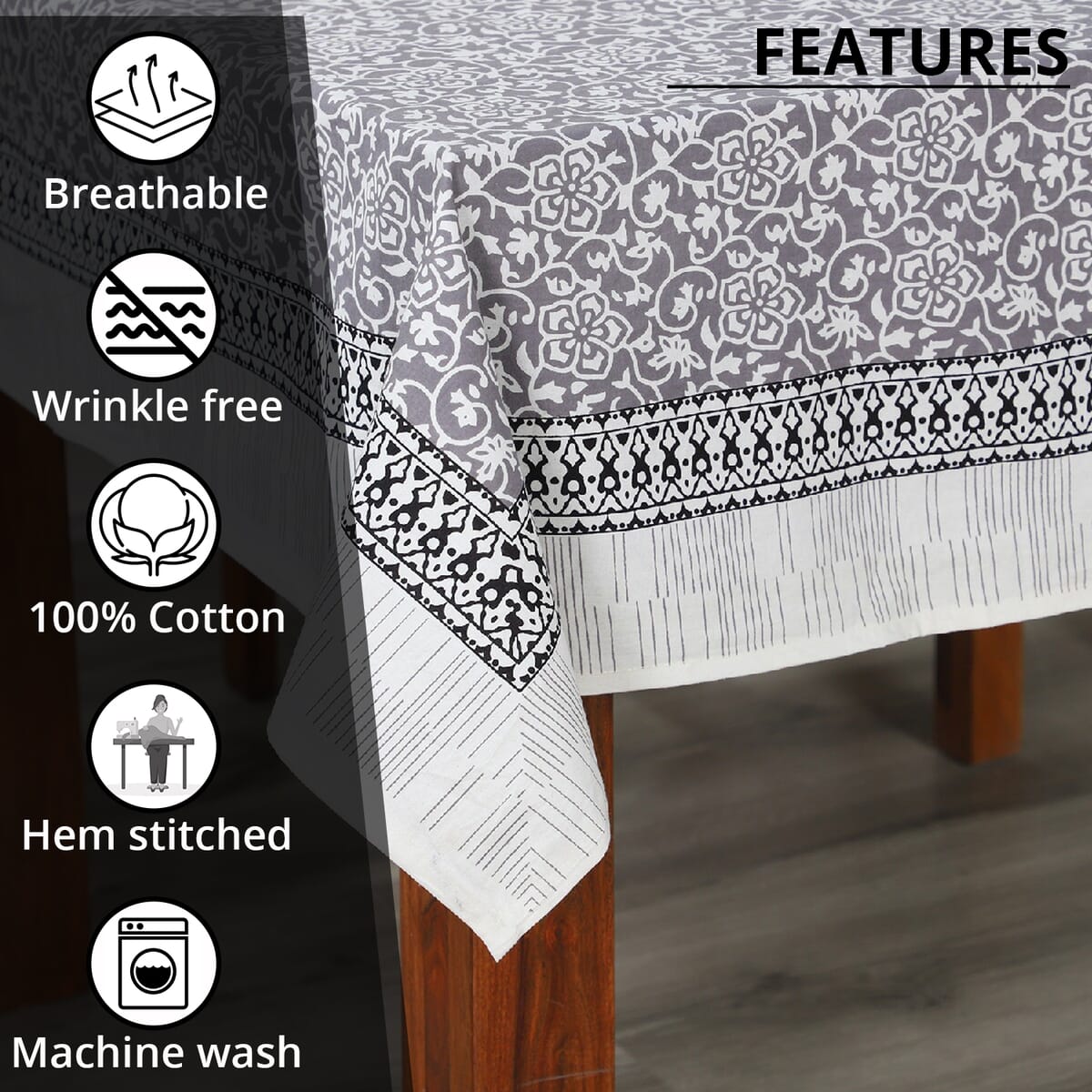 Gray Screen Printed Cotton Sheeting Table Cover image number 1