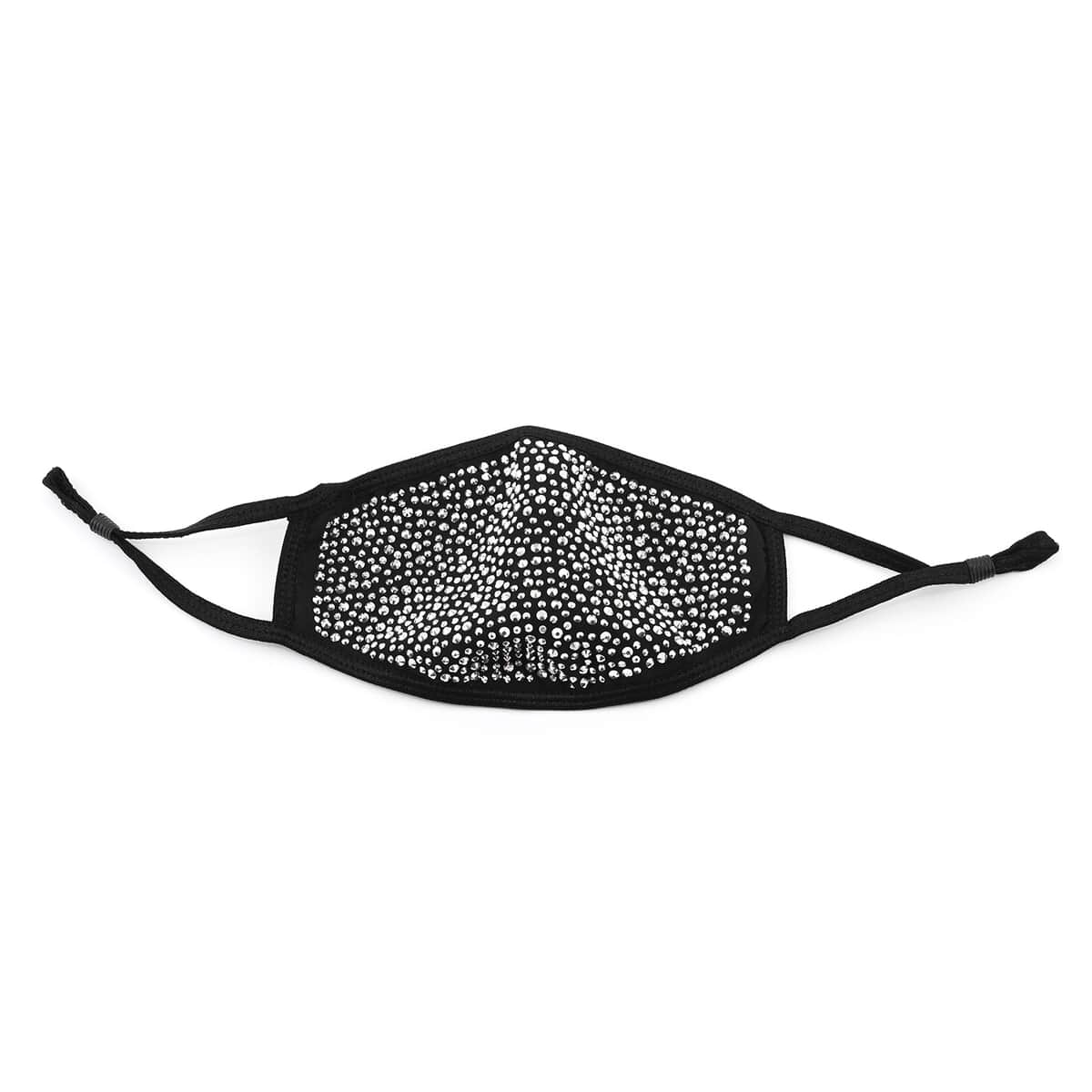 Black with White Sparkling Crystal Rhinestone 2 Ply Fashion Mask (Non-Returnable) image number 0