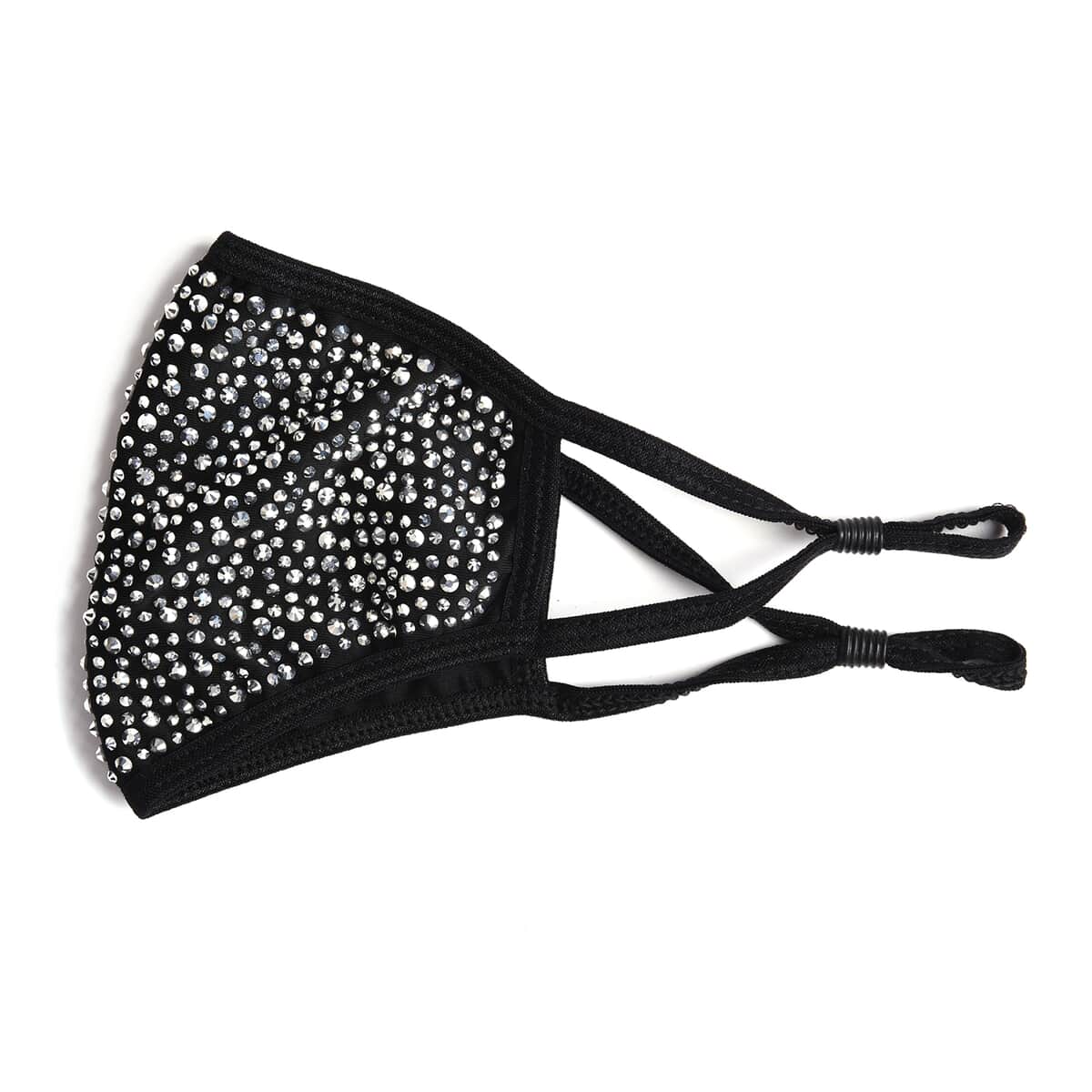 Black with White Sparkling Crystal Rhinestone 2 Ply Fashion Mask (Non-Returnable) image number 2