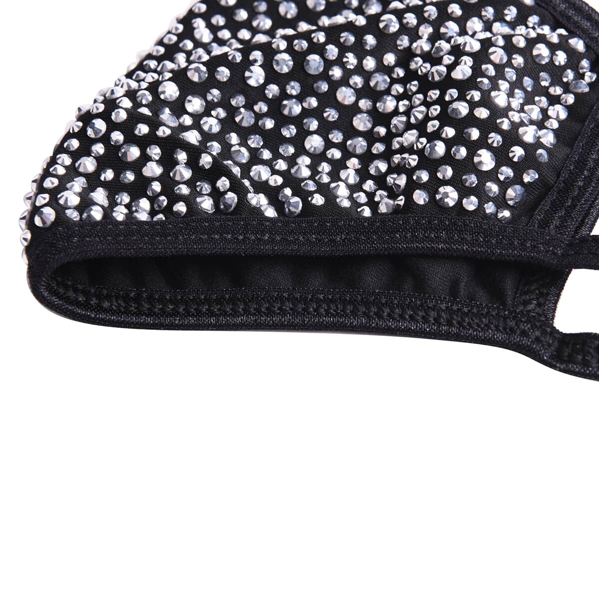 Black with White Sparkling Crystal Rhinestone 2 Ply Fashion Mask (Non-Returnable) image number 5