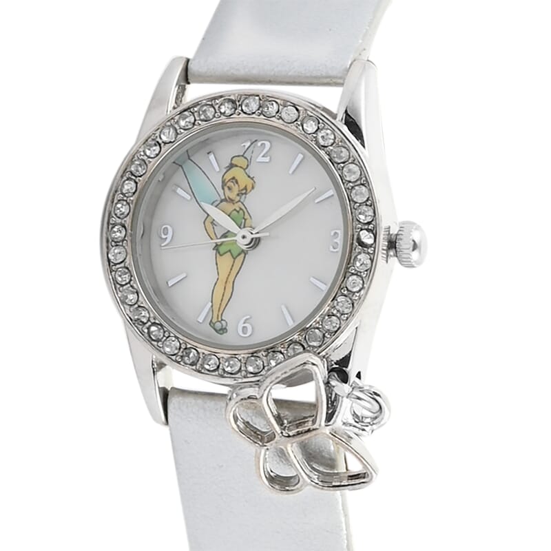 Disney Tinkerbell Japanese Movement Crystal Butterfly Charm Watch with Silver Strap (24mm)