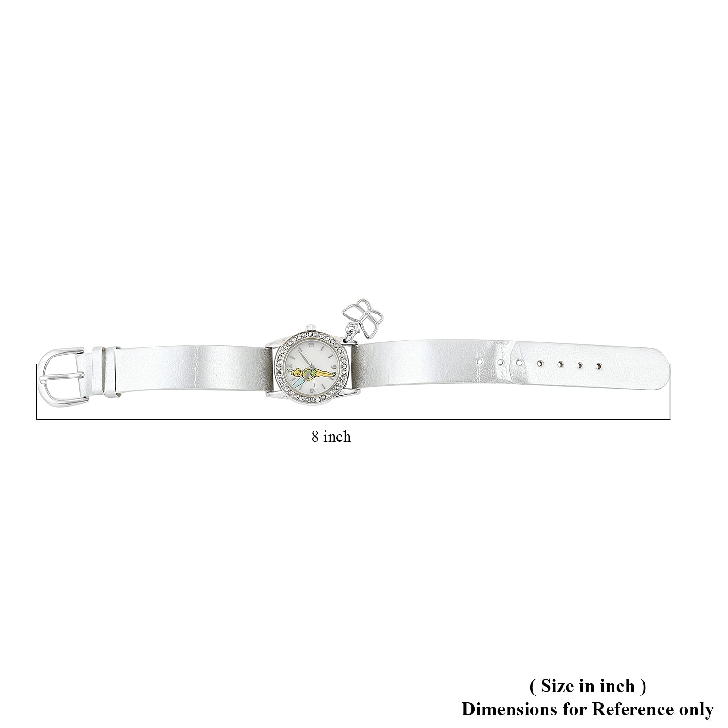 Disney Tinkerbell Japanese Movement Crystal Butterfly Charm Watch with Silver Strap (24mm)