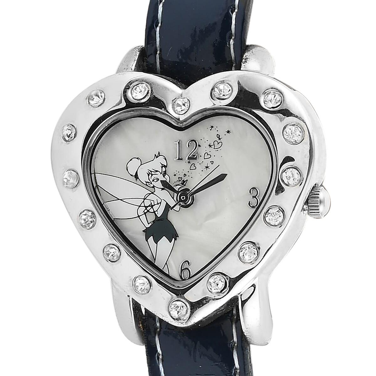 Disney Tinkerbell Crystal Heart Japanese Movement Studded Heart Watch with Navy Strap (30mm) image number 1