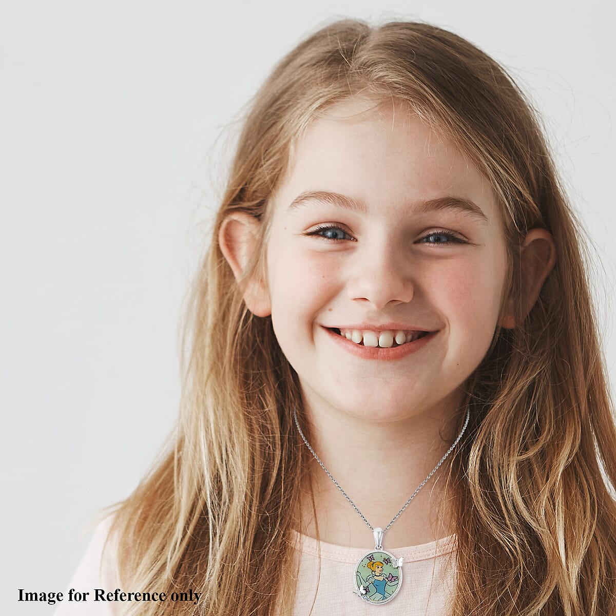 Disney Cinderella with Butterflies and Sapphire Austrian Crystal Necklace 18 Inches in Silvertone image number 1