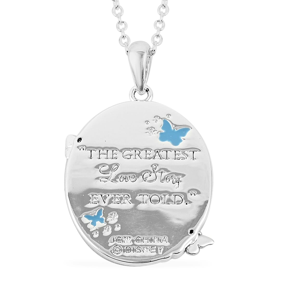 Disney Cinderella with Butterflies and Sapphire Austrian Crystal Necklace 18 Inches in Silvertone image number 3