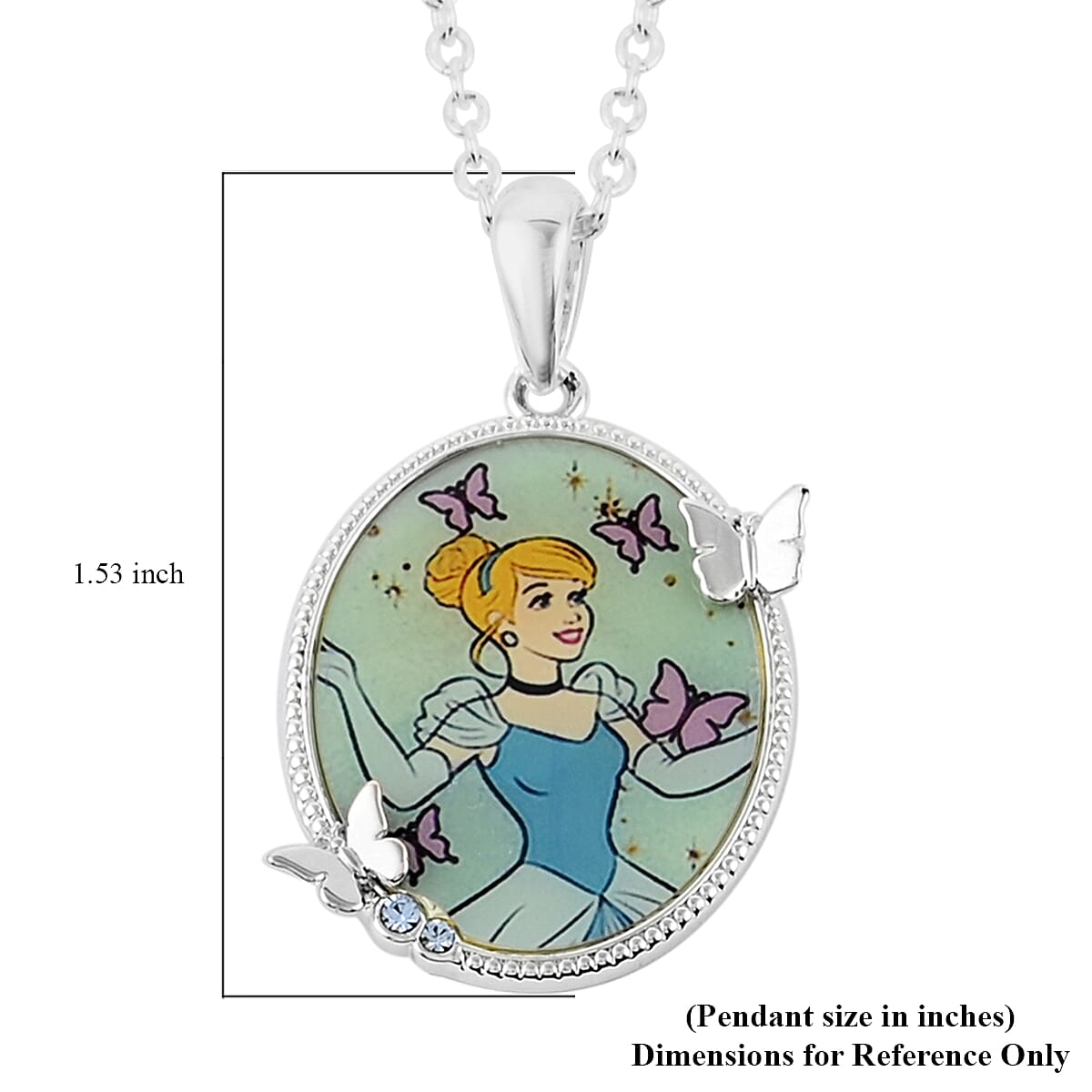 Disney Cinderella with Butterflies and Sapphire Austrian Crystal Necklace 18 Inches in Silvertone image number 5