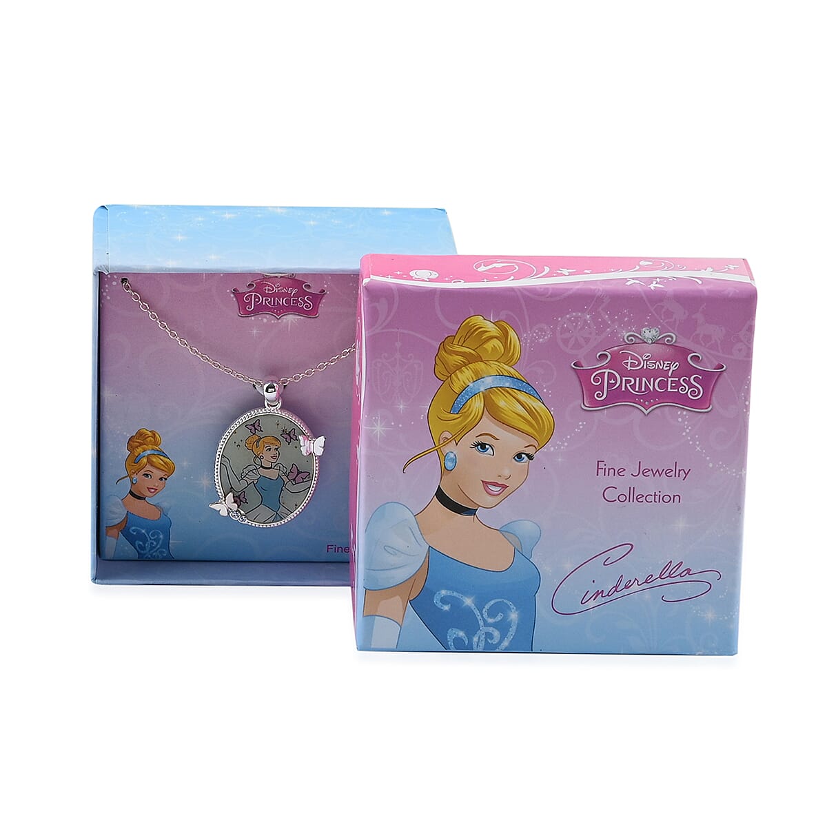 Disney Cinderella with Butterflies and Sapphire Austrian Crystal Necklace 18 Inches in Silvertone image number 6