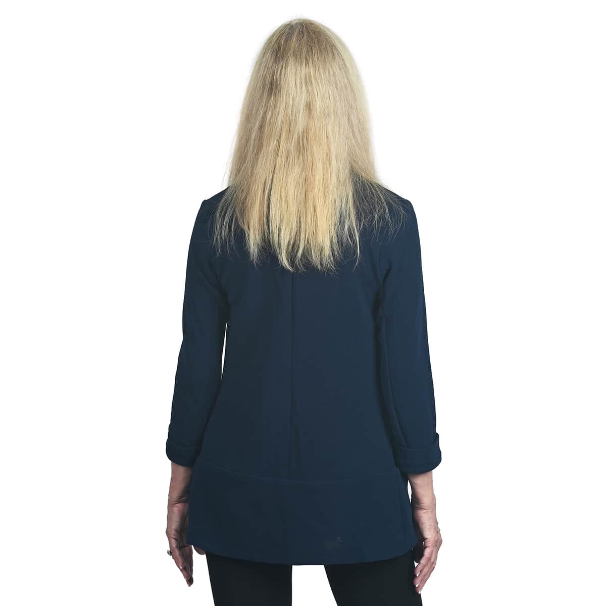 LEMON TART Navy Blue Knit Casual Blazer Jacket For Women - L image number 1