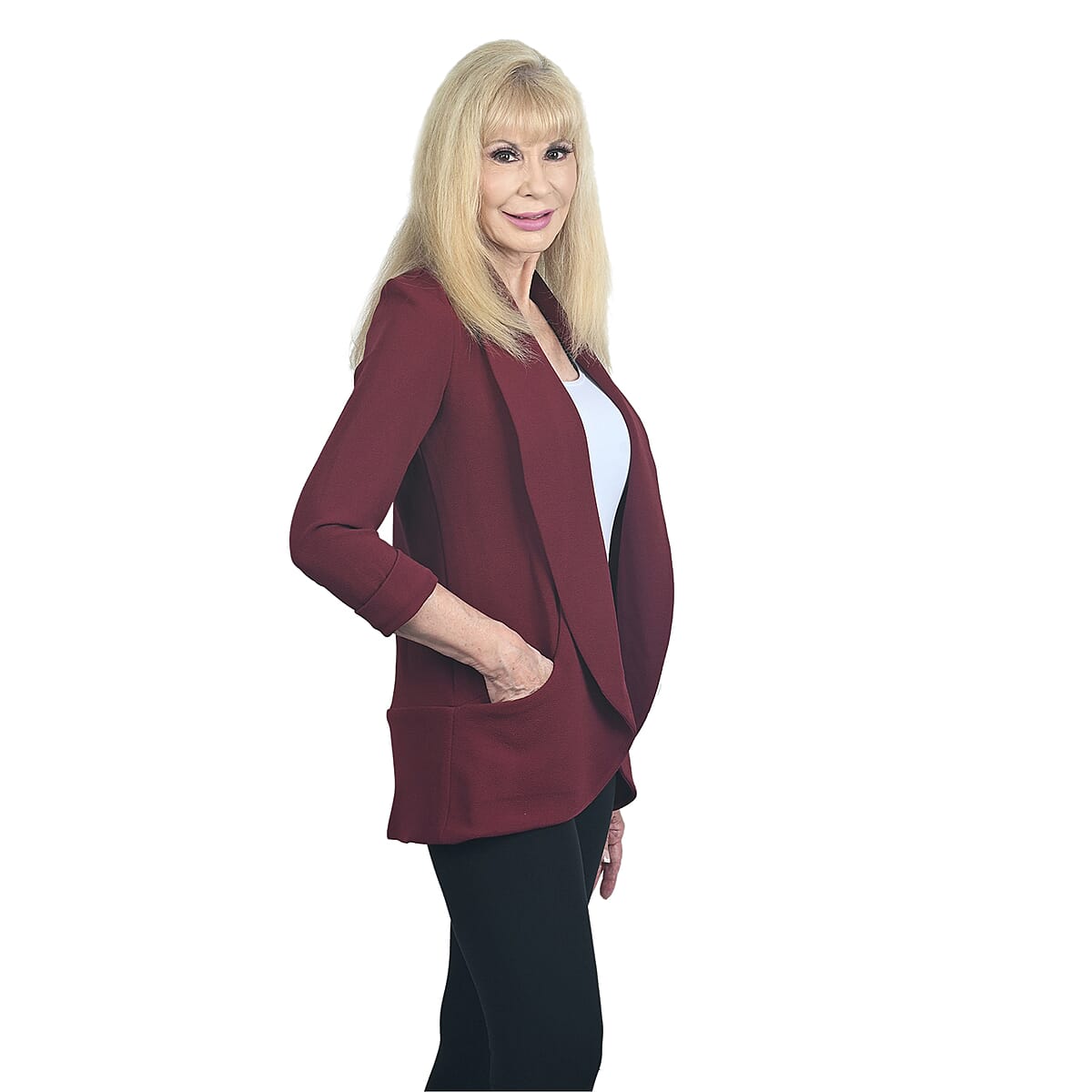 LEMON TART Burgundy Knit Casual Blazer Jacket For Women - L image number 1