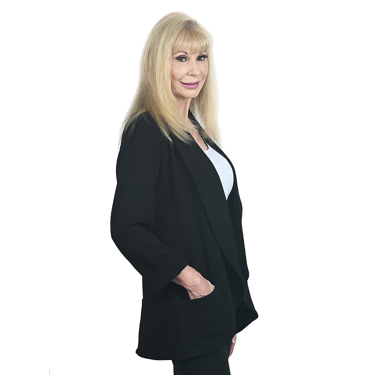 LEMON TART Black Knit Casual Blazer Jacket For Women - M image number 2