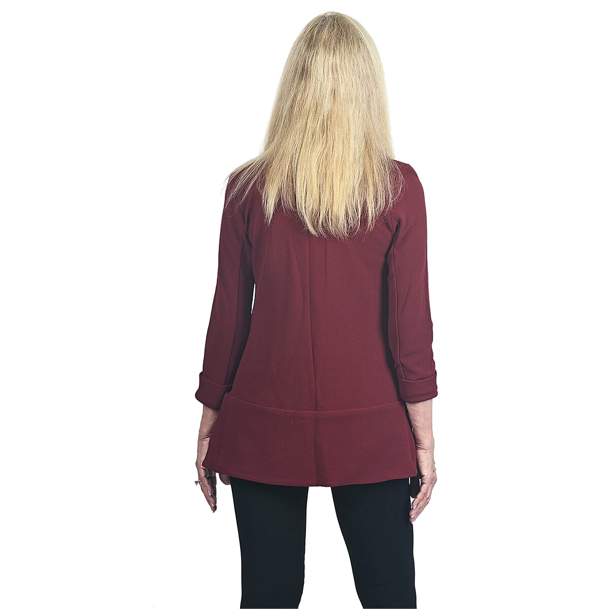 LEMON TART Burgundy Knit Casual Blazer Jacket For Women - M image number 2