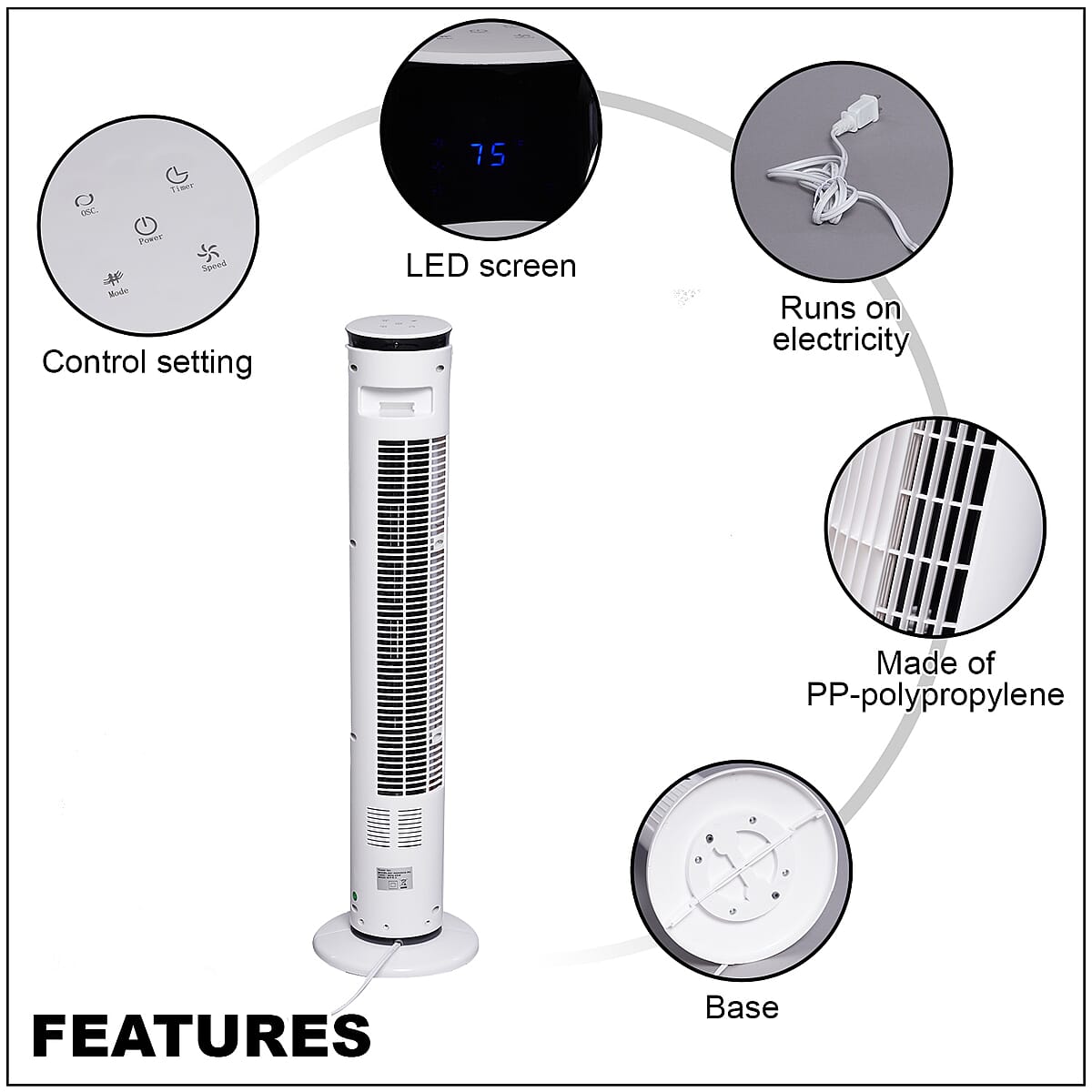 32 Inches Tower Fan with Remote Control, Oscillation and 3 Speeds image number 2