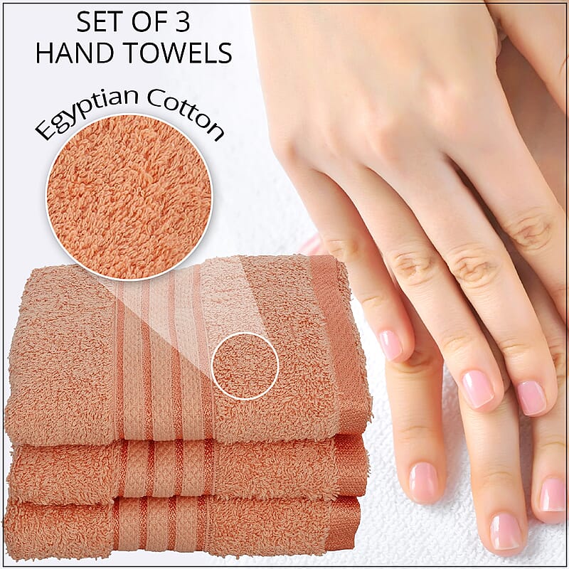 Homesmart Set of 3 Peach 100% Egyptian Cotton Terry Hand Towels