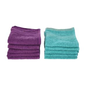Set of 10 Turquoise and Purple 100% Egyptian Cotton Terry Face Towels