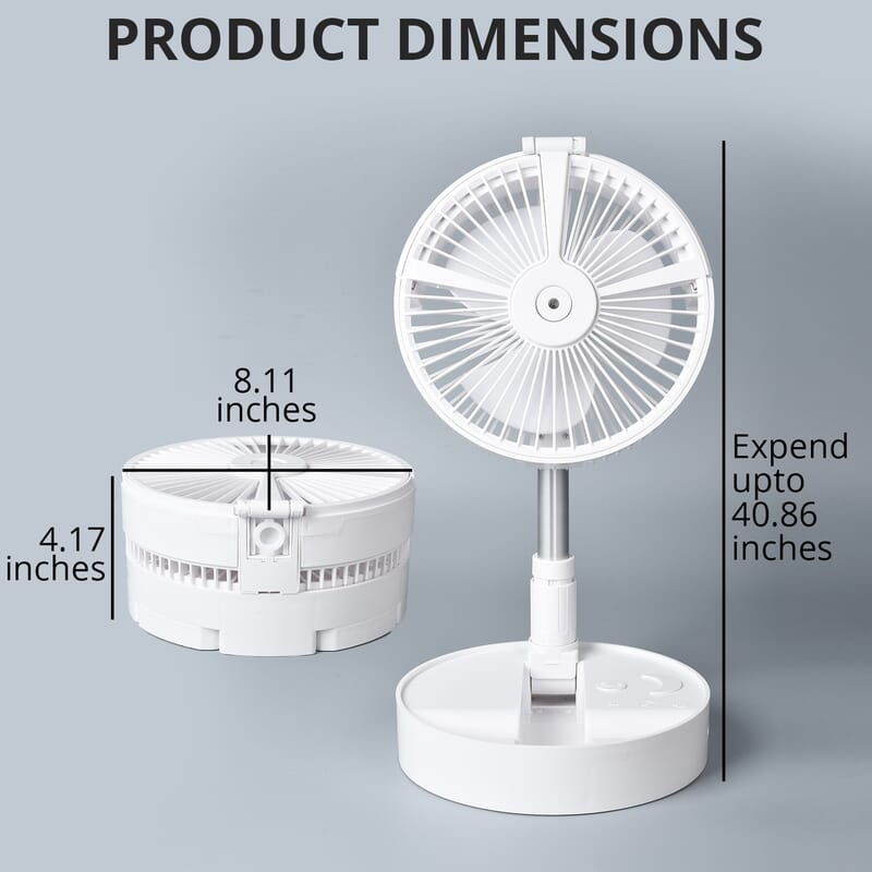 Portable Folding Hydrating Fan Desktop Fan Mini Rechargeable Fan 7200 mAh Large Capacity Battery, 5W
