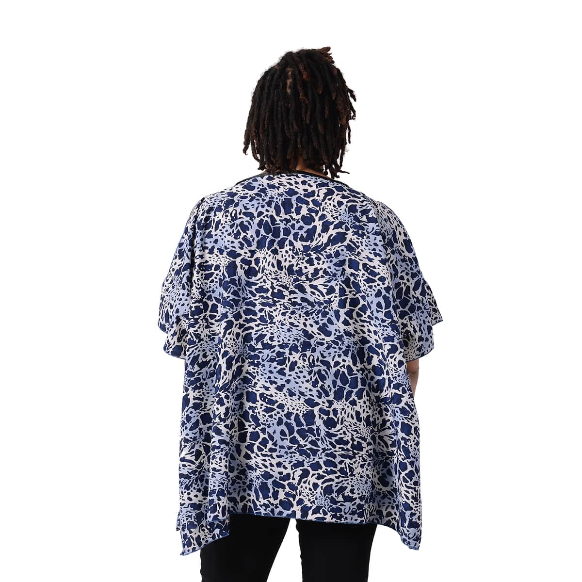 Jovie Blue Leopard Print Pattern Chiffon Blouse with Open Shoulder Design image number 1