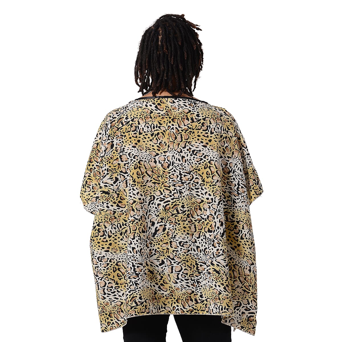 Jovie Yellow Leopard Print Pattern Chiffon Blouse with Open Shoulder Design image number 1
