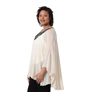 JOVIE Beige Kaftan Swing Top with Embroidery