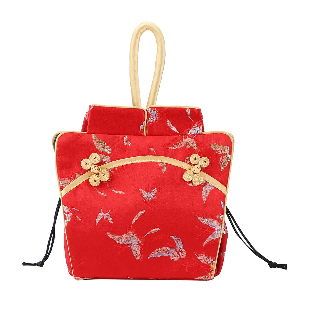 Red Dragonfly Pattern Silk & Polyester Qipao Potli Handbag image number 0