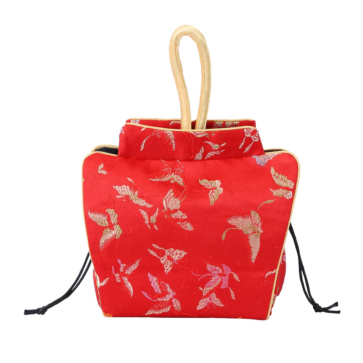 Red Dragonfly Pattern Silk & Polyester Qipao Potli Handbag image number 2
