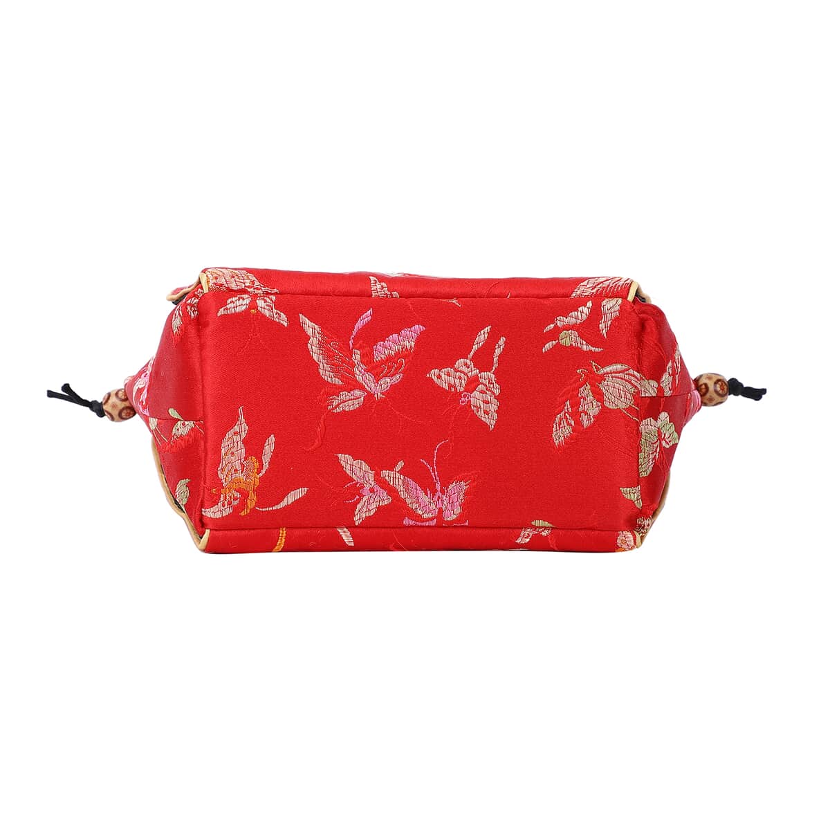 Red Dragonfly Pattern Silk & Polyester Qipao Potli Handbag image number 4