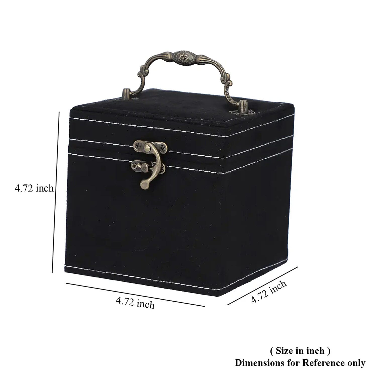 Black Velvet Three Layer Jewelry Box with Mirror, Handle & Lock