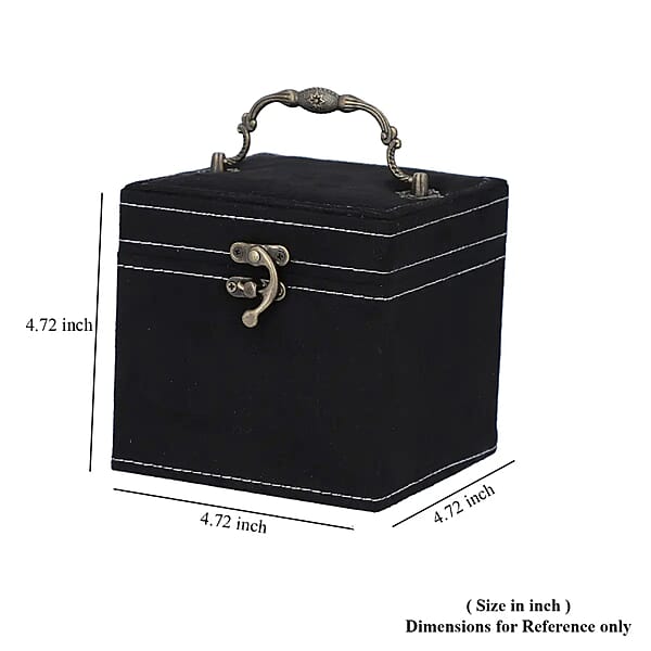 Black Velvet Three Layer Jewelry Box with Mirror, Handle & Lock