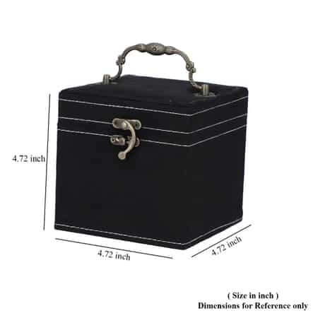 Black Velvet Three Layer Jewelry Box with Mirror, Handle & Lock (4.72x4.72x4.72) image number 4
